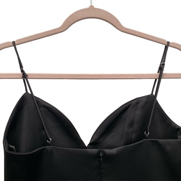 ZARA Black Satin Effect Spaghetti Strap Sweetheart Neckline Ruched Midi Dress M - Picture 3 of 12